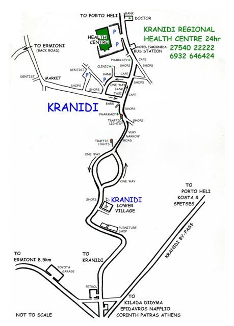 Directions to Kranidi and the Regional Health Centre